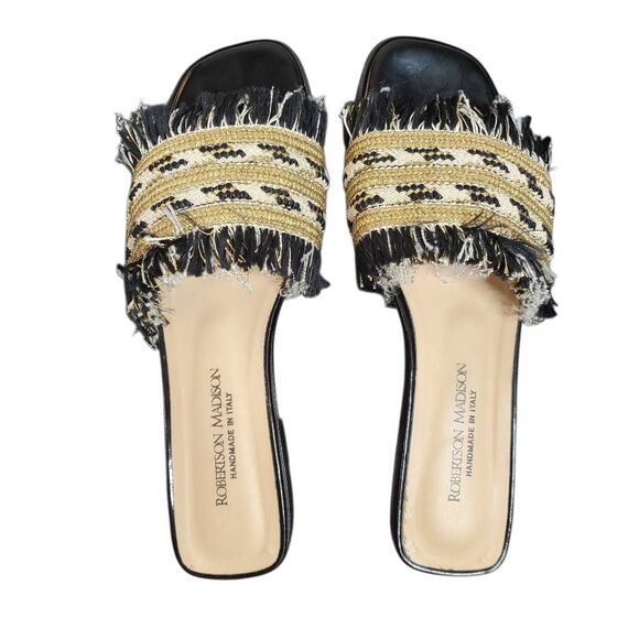 Robertson Madison Handcrafted Fringe Chrissie Slide Sandal Corda Nero Size 10/US - Picture 9 of 12